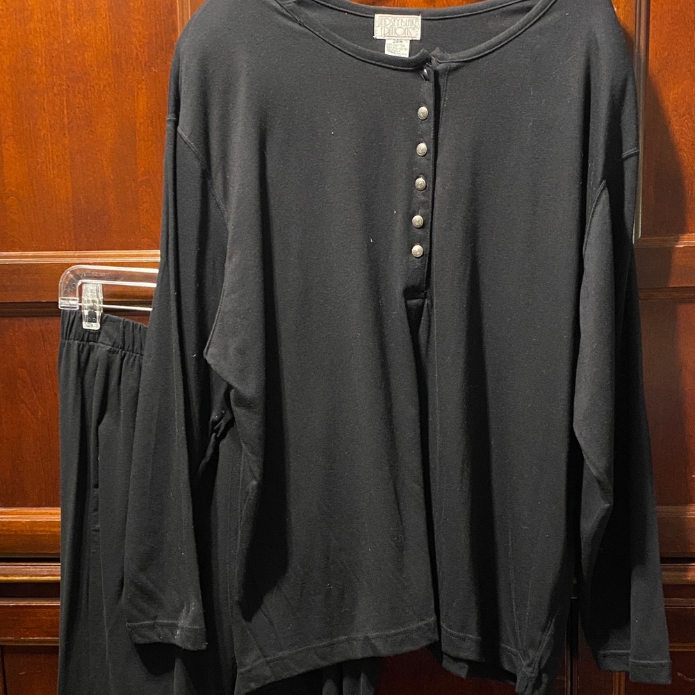 Black Button-Up long sleeve top and vintage stir-up stretch pants size 24W Set